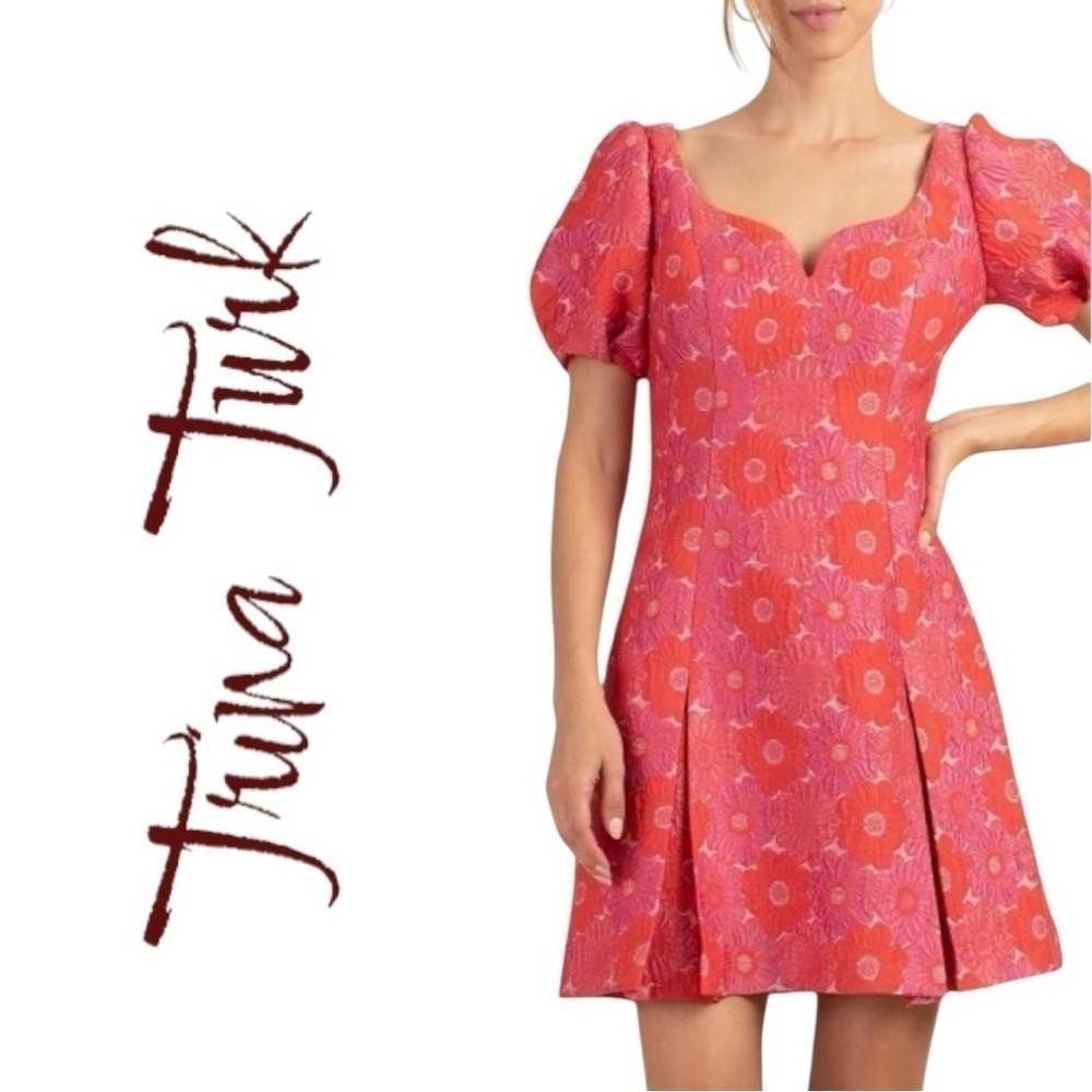 Trina Turk Devi Floral Puff-Sleeve Minidress in Red/Pink